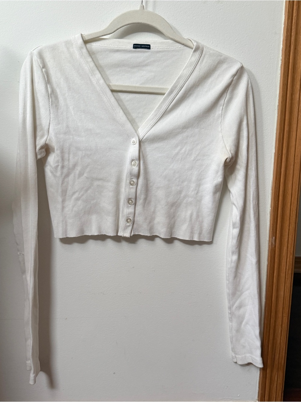 Brandy Melville white cropped button up long sleeve shirt
